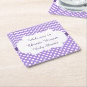 Paarse Chevron & Witte Polka Dots Baby shower Kartonnen Onderzetters (Schuin)