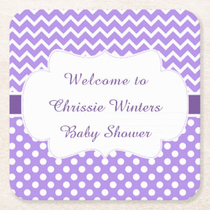 Paarse Chevron & Witte Polka Dots Baby shower Kartonnen Onderzetters