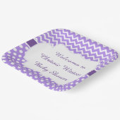 Paarse Chevron & Witte Polka Dots Baby shower Papieren Bordje (Gebogen)