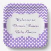 Paarse Chevron & Witte Polka Dots Baby shower Papieren Bordje (Voorkant)