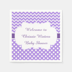 Paarse Chevron & Witte Polka Dots Baby shower Servet