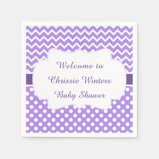 Paarse Chevron & Witte Polka Dots Baby shower Servet (Voorkant)