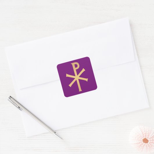 Paarse Chi Rho Vierkante Sticker (Envelop)
