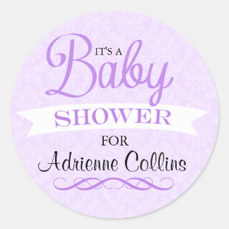 Paarse Chic Damask Baby shower Sticker