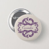 Paarse Chic Damask Button (Voorkant /achterkant)