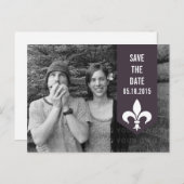 Paarse Chic Flourish Banner sparen het Briefkaart  (Voorkant / Achterkant)