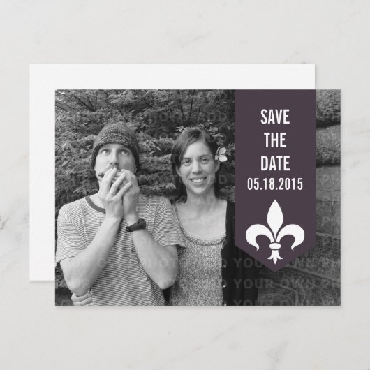 Paarse Chic Flourish Banner sparen het Briefkaart  (Voorkant / Achterkant)