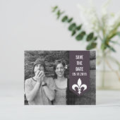 Paarse Chic Flourish Banner sparen het Briefkaart  (Staand voorkant)