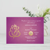Paarse Chic Gold Foil Ganesha Indian Damask  Kaart (Staand voorkant)