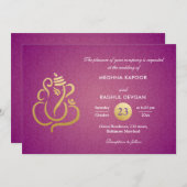 Paarse Chic Gold Foil Ganesha Indian Damask  Kaart (Voorkant / Achterkant)
