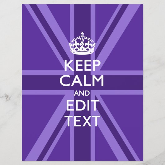 Paarse Chic Keep Calm and Jouw tekst Union Jack Flyer (Voorkant)
