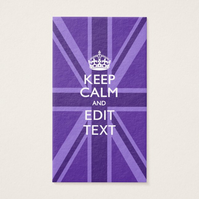 Paarse Chic Keep Calm and Jouw tekst Union Jack Visitekaartje (Voorkant)