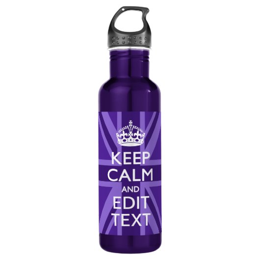 Paarse Chic Keep Calm and Jouw tekst Union Jack Waterfles (Voorkant)