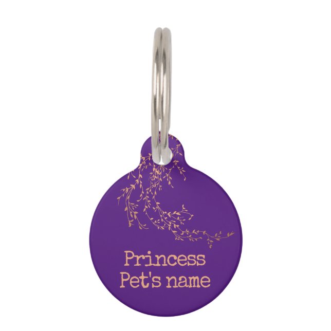 Paarse Chic Princess Elegant Girly Flowers Huisdierpenning (Voorkant)