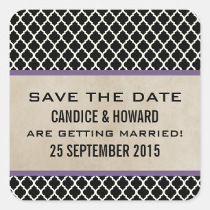 Paarse Chic Quatrefoil Save the Date Stickers