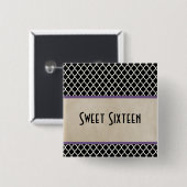 Paarse Chic Quatrefoil Sweet 16 Button (Voorkant /achterkant)