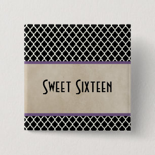 Paarse Chic Quatrefoil Sweet 16 Button