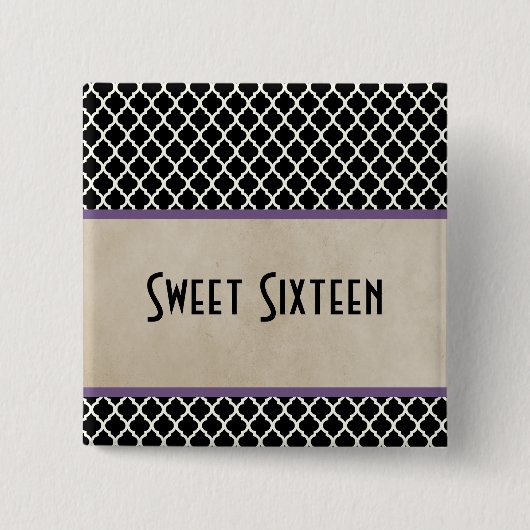 Paarse Chic Quatrefoil Sweet 16 Button (Voorkant)
