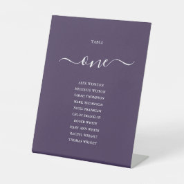 Paarse Chic Script Tafelnummer Zitplaatskaart Reclamebord Met Voetstuk