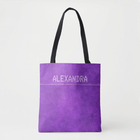 Paarse Chic Seamed Leather Name Persoonlijk Tote Bag (Voorkant)