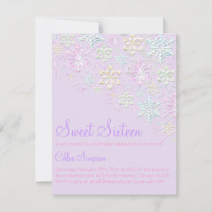 Paarse Chic Snowflake Sweet16 Uitnodiging