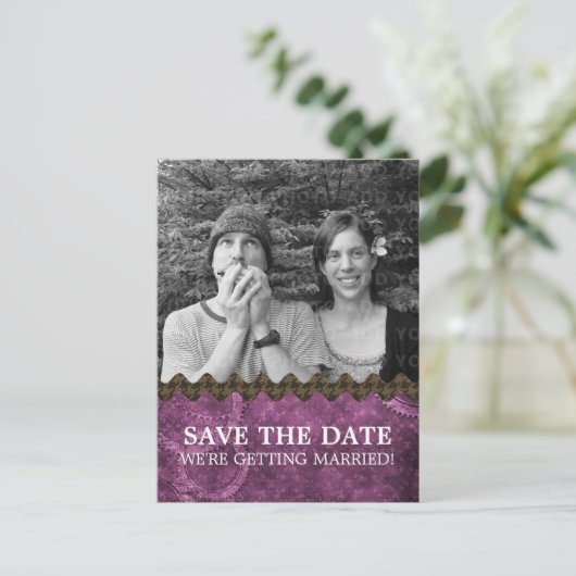 Paarse Chic Steampunk Foto slaat het Briefkaart Da (Staand voorkant)