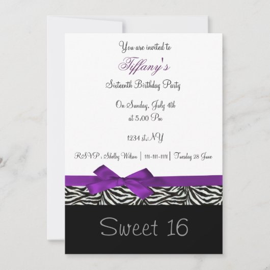 paarse chic Sweet Sixteen-partij Uitnodiging (Voorkant)