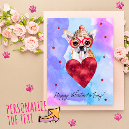 Paarse Chihuahua Valentijnsdag Cadeau Hond Blauw Feestdagenkaart