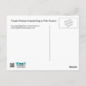 Paarse Chinese Crested Dog in roze bloemen Briefkaart (Achterkant)