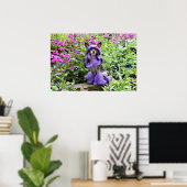Paarse Chinese Crested Dog in roze bloemen Poster (Thuiskantoor)