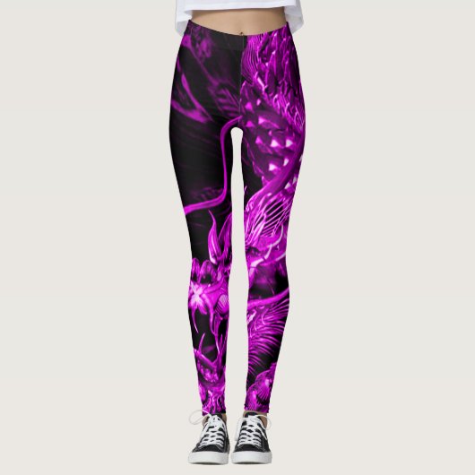Paarse Chinese drakenkunst Leggings (Voorkant)