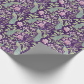 Paarse Chinoiserie pauw bloemendecoupage Cadeaupapier (Hoek)