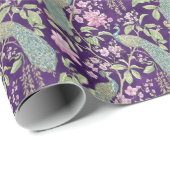 Paarse Chinoiserie pauw bloemendecoupage Cadeaupapier (Rol Hoek)