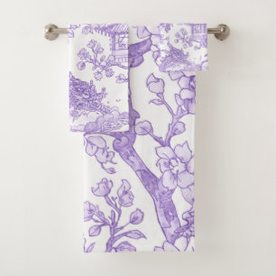 Paarse Chinoiserie Toile Draak Kersenbloesem Bad Handdoek