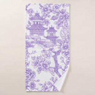 Paarse Chinoiserie Toile Draak Kersenbloesem Badhanddoek
