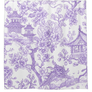 Paarse Chinoiserie Toile Draak Kersenbloesem Douchegordijn