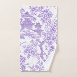 Paarse Chinoiserie Toile Draak Kersenbloesem Handdoek