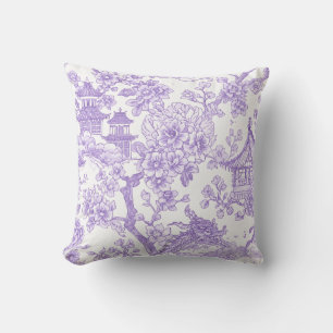 Paarse Chinoiserie Toile Draak Kersenbloesem Kussen