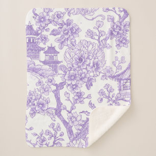 Paarse Chinoiserie Toile Draak Kersenbloesem Sherpa Deken