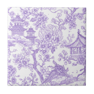 Paarse Chinoiserie Toile Draak Kersenbloesem Tegeltje