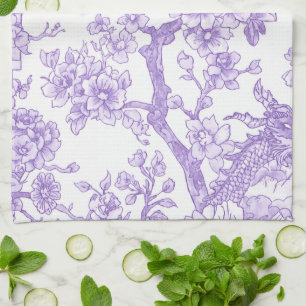 Paarse Chinoiserie Toile Draak Kersenbloesem Theedoek