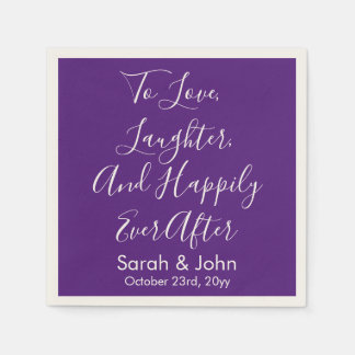 Paarse chique gepersonaliseerde script bruiloft re servet