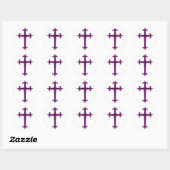 Paarse christelijk kruis ronde sticker (Vel)