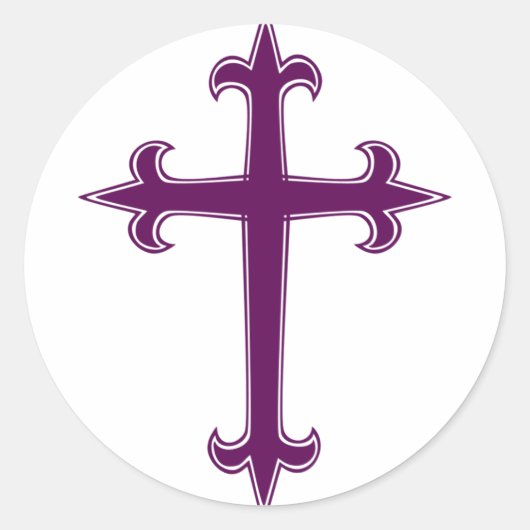 Paarse christelijk kruis ronde sticker (Voorkant)