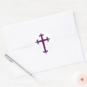Paarse christelijk kruis ronde sticker (Envelop)