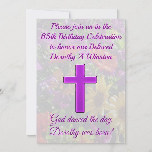 PAARSE CHRISTELIJKE 85E VERJAARDAG UITNODIGING (Voorkant)