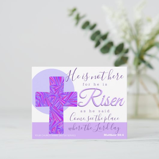 Paarse Christelijke Symbool Uitnodiging tot Pasen (Staand voorkant)