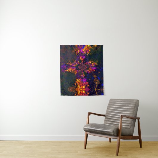 Paarse Christelijke Tie Dye Cross-regenboog Wandkleed (In situ)