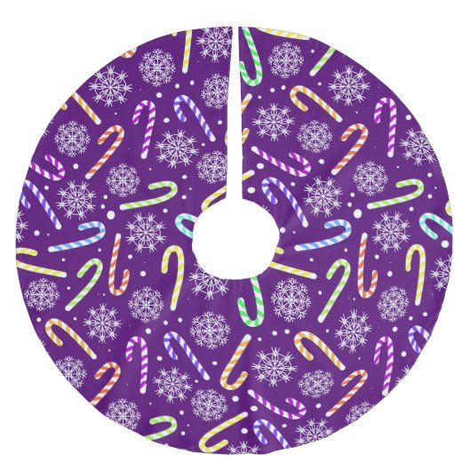 Paarse Christmas Candy Cane met sneeuwvlokken Kerstboom Rok (Voorkant)