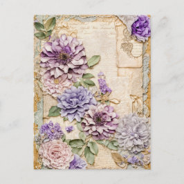 Paarse chrysanten elegante shabby chic feestdagenkaart